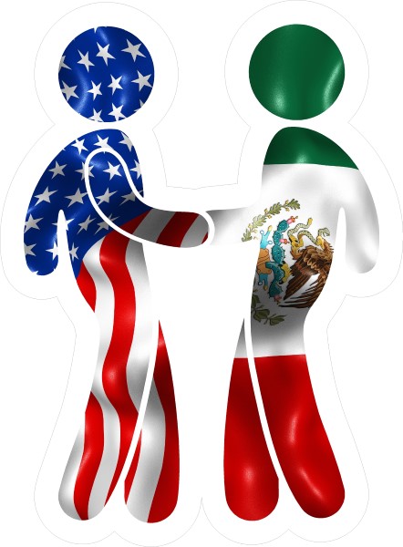 AMERICAN FLAG and MEXICAN FLAG SHAKING HANDS DECAL / STICKER 09