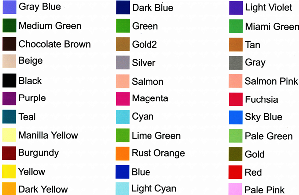 Printed Decal Color Chart