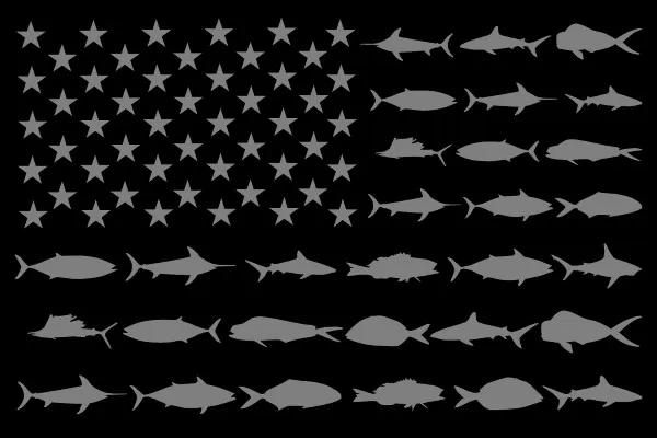 Black and Gray USA Fish American Flag Sticker Custom Printed Fishing US Die  Cut Vinyl Car Boat Truck Kayak SUP Window Bumper Decal