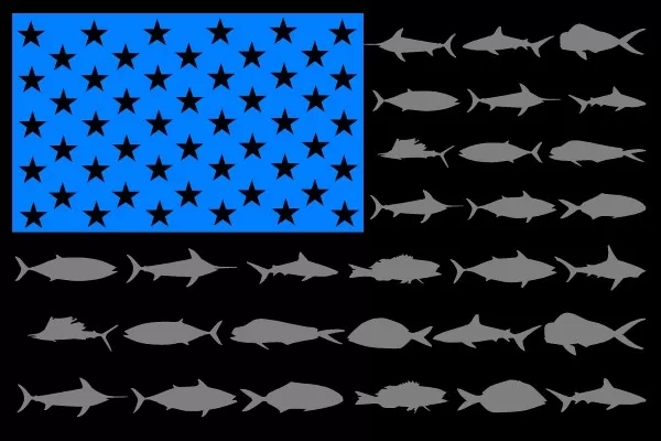 American Flag Fish Decal / Sticker 112 Black, Sky Blue and Gray