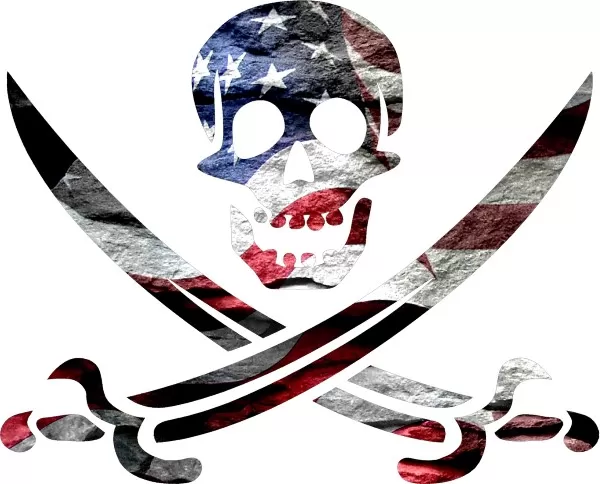 Pirate flag splatter art, Jolly Roger skull and crossed swords