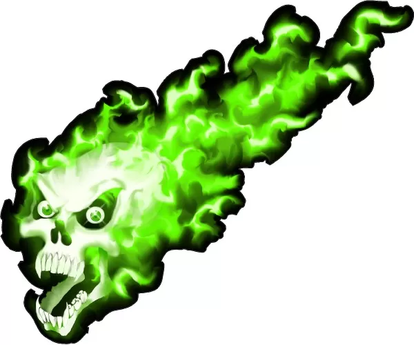 green flaming skull