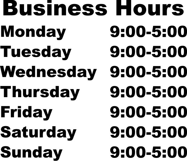 Business Hours Decals / Stickers 01