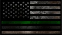 Distressed Thin Green / Gray Line American Flag Decal / Sticker 115