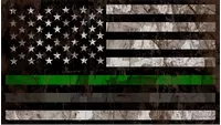 Distressed Thin Green / Gray Line American Flag Decal / Sticker 116