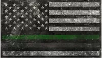 Distressed Thin Green / Gray Line American Flag Decal / Sticker 117