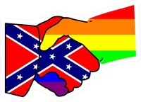 z Confederate Flag and LGBT Flag Shaking Hands Decal / Sticker 07