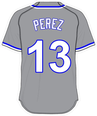 13 Salvador Perez Gray Jersey Decal / Sticker