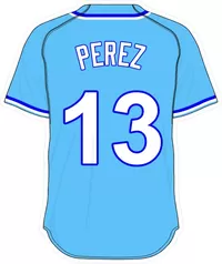 13 Salvador Perez Powder Blue Jersey Decal / Sticker