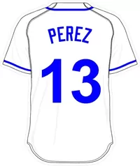 13 Salvador Perez White Jersey Decal / Sticker