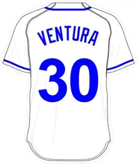 30 Yordano Ventura White Jersey Decal / Sticker