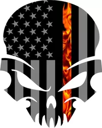 Thin Red Line American Flag Skull Decal / Sticker with Fire 46