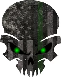 Distressed Thin Green Line American Flag Skull Decal / Sticker 50