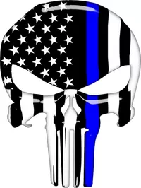 Thin Blue Line American Flag Punisher Decal / Sticker 150 Simulated Glass