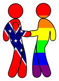 z Confederate Flag and LGBT Flag Shaking Hands Decal / Sticker 02