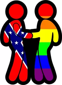 z Confederate Flag and LGBT Flag Shaking Hands Decal / Sticker 03