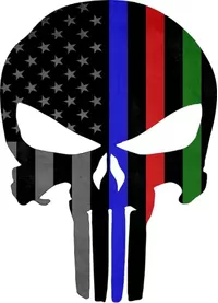 Thin Blue/Red/Green Line American Flag Punisher Decal / Sticker 127