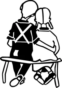 Kid Couple on Bench Decal / Sticker 01