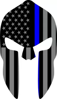Thin Blue Line American Flag Spartan Helmet Decal / Sticker 03