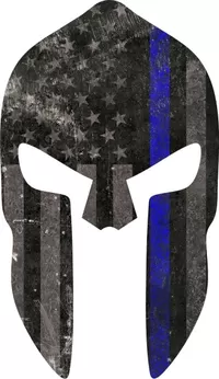 Thin Blue Line American Flag Spartan Helmet Decal / Sticker 07