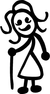 Old Woman with Cane Stick Figure Decal / Sticker