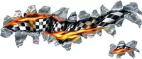 Flaming Checkered Flag Tear Decal / Sticker