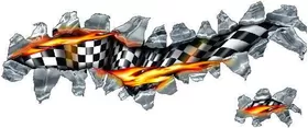 Flaming Checkered Flag Tear Decal / Sticker