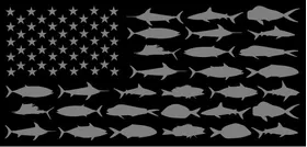 American Flag Fish Decal / Sticker 109 Black and Gray