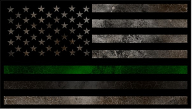 Distressed Thin Green / Gray Line American Flag Decal / Sticker 115