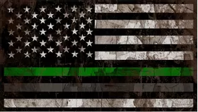 Distressed Thin Green / Gray Line American Flag Decal / Sticker 116