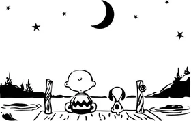 Charlie Brown and Snoopy on a Dock at Night Decal / Sticker 03