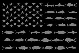 American Flag Fish Decal / Sticker 110 Black and Gray