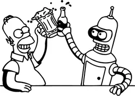 Bender and Homer Simpson Drinking Beer Decal / Sticker 05