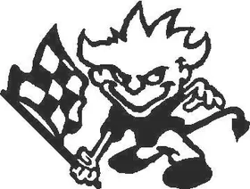 Devil Boy with Checkered Flag Decal / Sticker Design 1