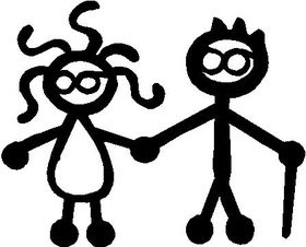 Old Couple in Glasses Stick Figure Decal / Sticker