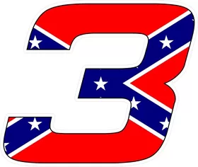 Confederate Flag 3 Race Number Hemihead Font Decal / Sticker 2