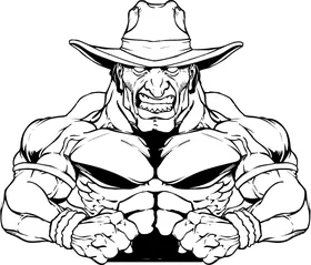 Weightlifting Cowboys Mascot Decal / Sticker