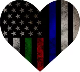 Thin Blue/Red/Green Line American Flag Heart Decal / Sticker 18