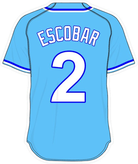 2 ALCIDES ESCOBAR POWDER BLUE BASEBALL JERSEY KANSAS CITY ROYALS DECAL /  STICKER