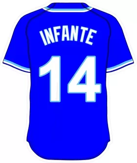 14 Omar Infante Royal Blue Jersey Decal / Sticker