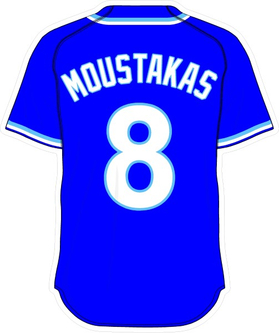 8 Mike Moustakas Royal Blue Jersey Decal / Sticker