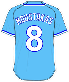 8 Mike Moustakas Powder Blue Jersey Decal / Sticker