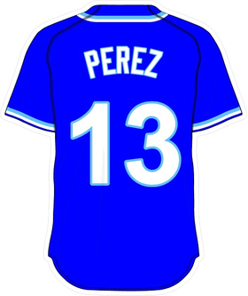 13 SALVADOR PEREZ WHITE BASEBALL JERSEY KANSAS CITY ROYALS DECAL / STICKER