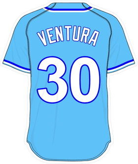 30 Yordano Ventura Powder Blue Jersey Decal / Sticker