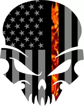 Thin Red Line American Flag Skull Decal / Sticker with Fire 46