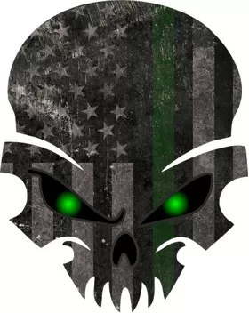 Distressed Thin Green Line American Flag Skull Decal / Sticker 50