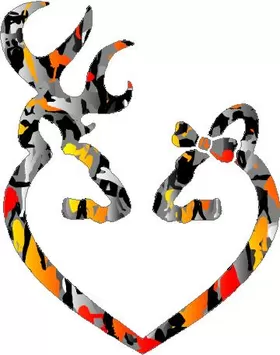 Deer and Doe Heart Hunting Decal / Sticker in Orange Camo