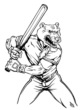 Baseball Batter Bear Mascot Decal / Sticker 02