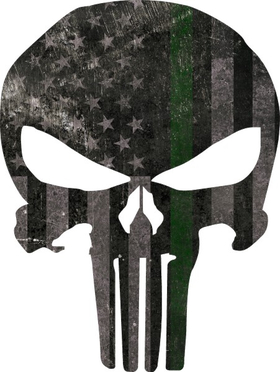 Distressed Thin Green Line American Flag Punisher Decal / Sticker 111