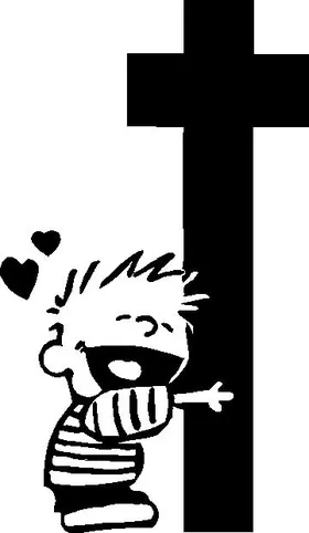 Boy Hugging Cross Decal / Sticker